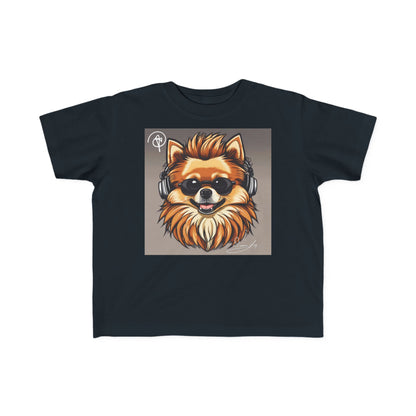 DuaneJay Cool Pomeranian Kids T-Shirt — fun kids graphic tee featuring an adorable Pomeranian rocking sunglasses and headphones, a bold and playful streetwear-inspired look for kids who carry the DuaneJay Fashion style with confidence