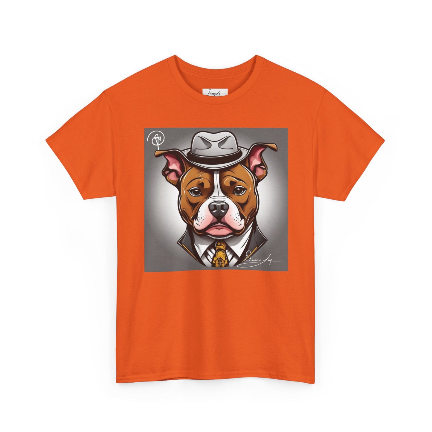 DuaneJay Gentleman Pitbull Tee — distinguished graphic tee featuring a dapper pitbull portrait blending elegance with bold streetwear energy for dog lovers with class and confidence
