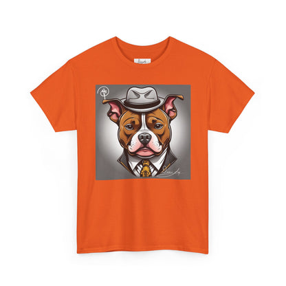 DuaneJay Gentleman Pitbull Tee — distinguished graphic tee featuring a dapper pitbull portrait blending elegance with bold streetwear energy for dog lovers with class and confidence