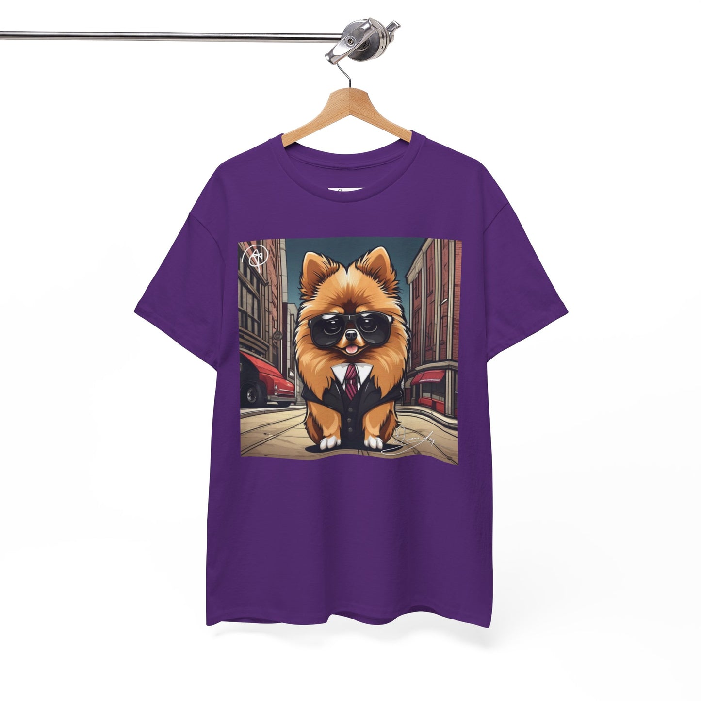 DuaneJay Pomeranian Business Dog T-Shirt — cute Pomeranian in suit graphic tee streetwear