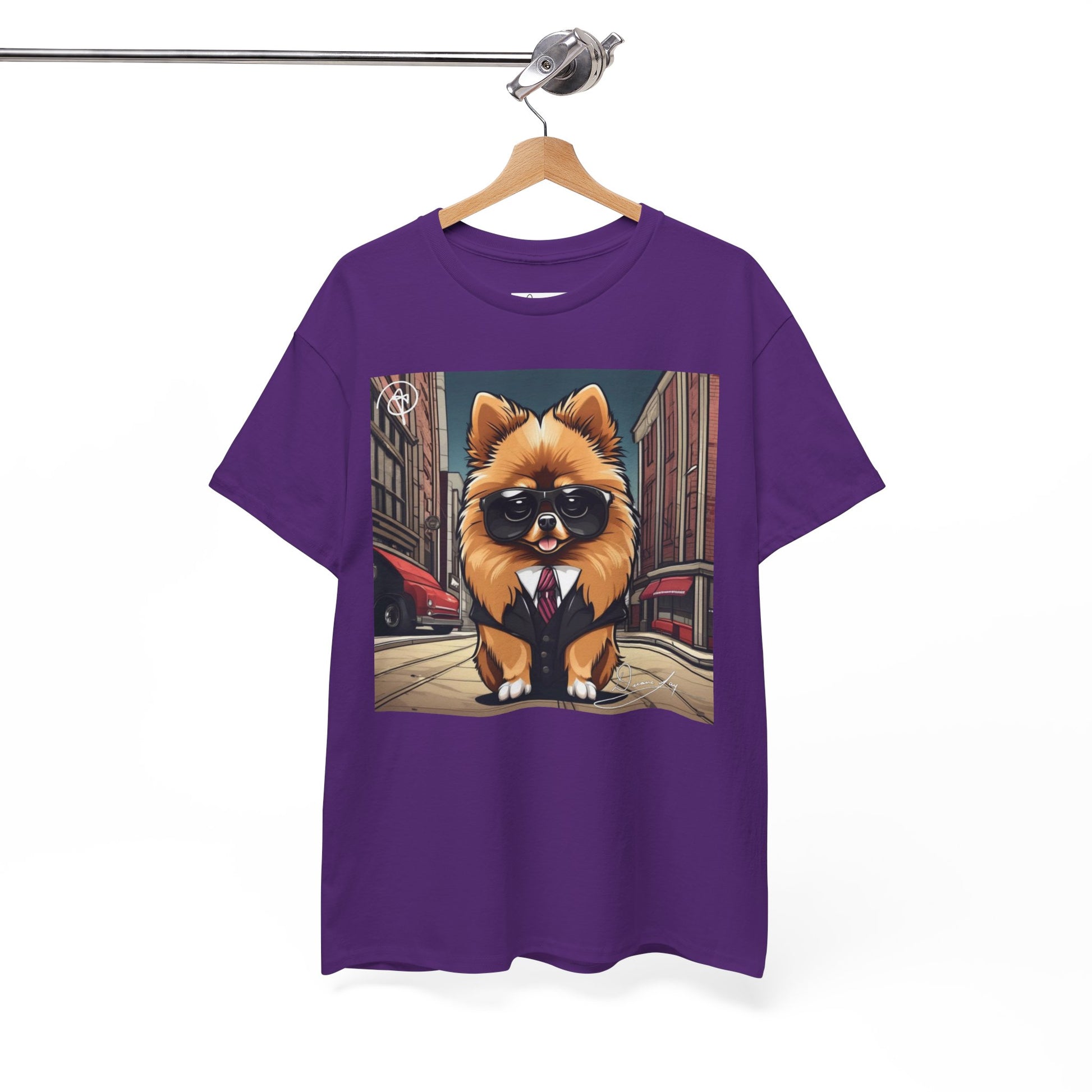 DuaneJay Pomeranian Business Dog T-Shirt — cute Pomeranian in suit graphic tee streetwear