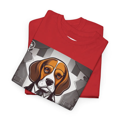 DuaneJay Beagle in a Suit T-Shirt — funny formal dog graphic tee featuring an adorable beagle dressed in a dapper suit, perfect for dog lovers who love bold streetwear style