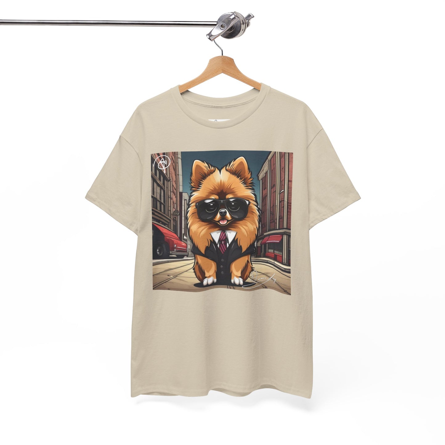 DuaneJay Pomeranian Business Dog T-Shirt — cute Pomeranian in suit graphic tee streetwear