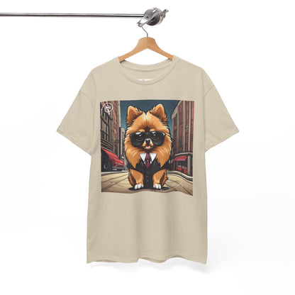 DuaneJay Pomeranian Business Dog T-Shirt — cute Pomeranian in suit graphic tee streetwear