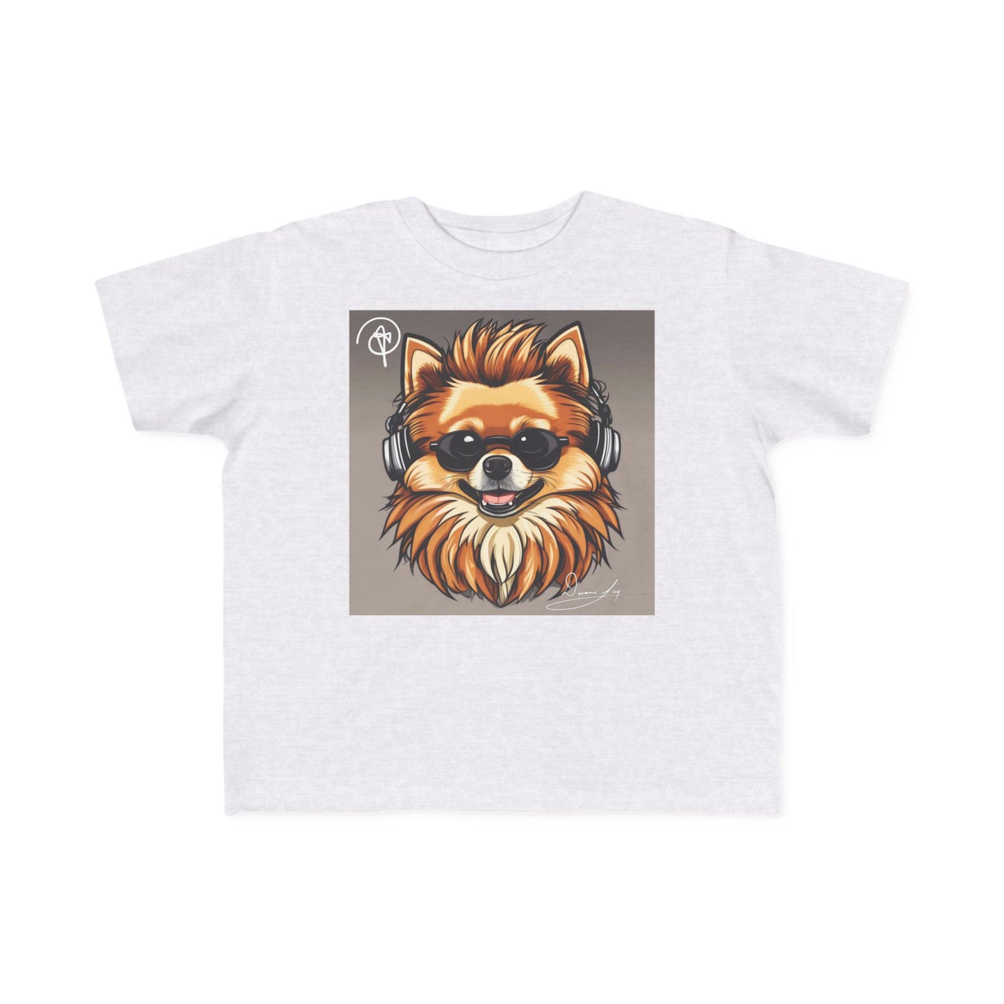 DuaneJay Cool Pomeranian Kids T-Shirt — fun kids graphic tee featuring an adorable Pomeranian rocking sunglasses and headphones, a bold and playful streetwear-inspired look for kids who carry the DuaneJay Fashion style with confidence