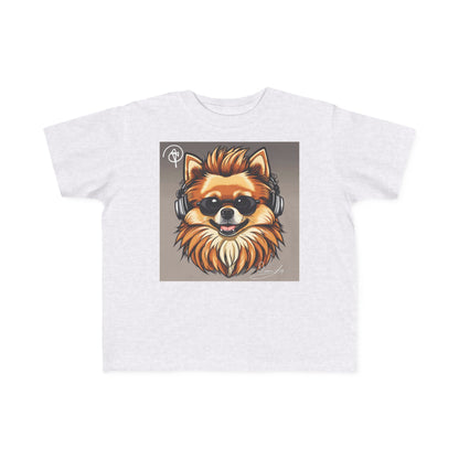 DuaneJay Cool Pomeranian Kids T-Shirt — fun kids graphic tee featuring an adorable Pomeranian rocking sunglasses and headphones, a bold and playful streetwear-inspired look for kids who carry the DuaneJay Fashion style with confidence