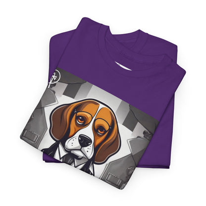 DuaneJay Beagle in a Suit T-Shirt — funny formal dog graphic tee featuring an adorable beagle dressed in a dapper suit, perfect for dog lovers who love bold streetwear style