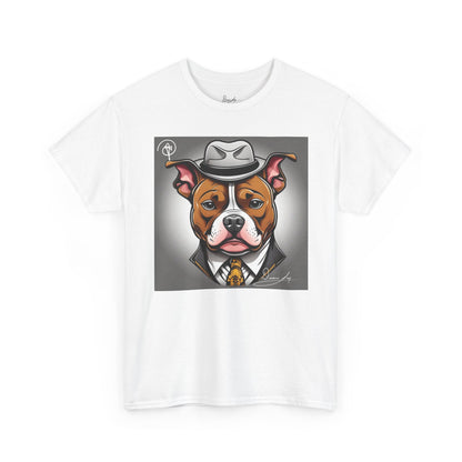 DuaneJay Gentleman Pitbull Tee — distinguished graphic tee featuring a dapper pitbull portrait blending elegance with bold streetwear energy for dog lovers with class and confidence