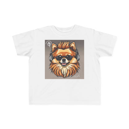 DuaneJay Cool Pomeranian Kids T-Shirt — fun kids graphic tee featuring an adorable Pomeranian rocking sunglasses and headphones, a bold and playful streetwear-inspired look for kids who carry the DuaneJay Fashion style with confidence